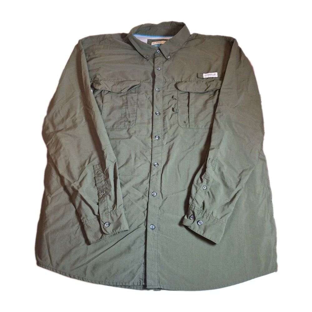 Magellan Mens Vented Fishing Shirt Size 2XL-T Green Roll Tab Sleeve Button-Down